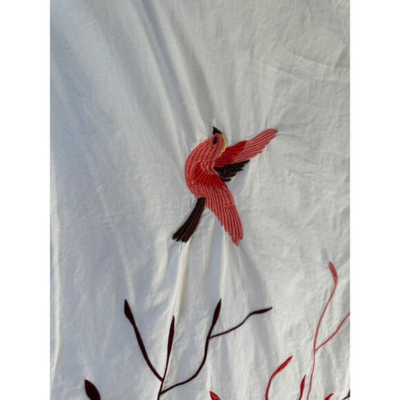 Pair of king Superior Embroidered Bird & Branches White Cotton Pillowcases boho - Picture 6 of 11